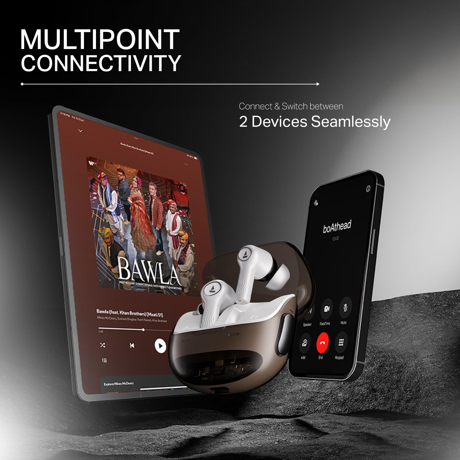 boAt Nirvana Crystl (2025 Launch), Transparent Case,Spatial Audio, ANC(~32dB), 100Hrs Battery,4Mics ENx,App Support, Bluetooth Earbuds, TWS Ear Buds Wireless Earphones with mic - Image 6