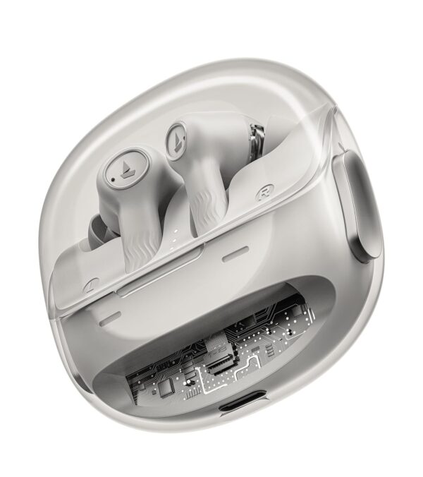 boAt Nirvana Crystl (2025 Launch), Transparent Case,Spatial Audio, ANC(~32dB), 100Hrs Battery,4Mics ENx,App Support, Bluetooth Earbuds, TWS Ear Buds Wireless Earphones with mic