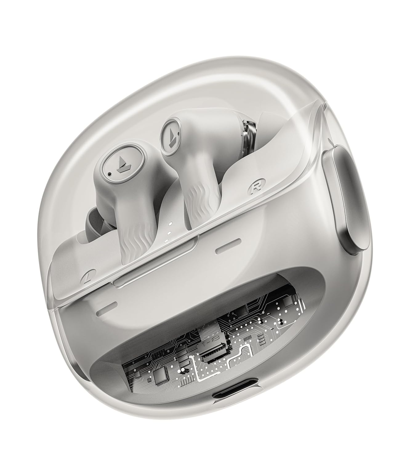 boAt Nirvana Crystl (2025 Launch), Transparent Case,Spatial Audio, ANC(~32dB), 100Hrs Battery,4Mics ENx,App Support, Bluetooth Earbuds, TWS Ear Buds Wireless Earphones with mic